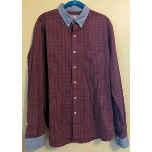 Brooks Brothers Long Sleeve Button Down Men's Shirt Red Plaid Gray Cuff Size L